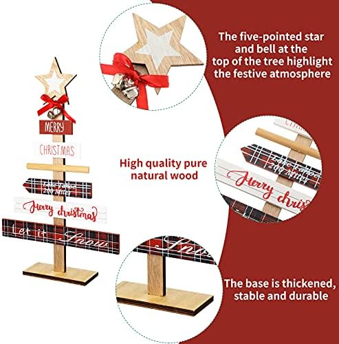 Божиќен украс Среќен Божиќен знак XMAS TREE знаци за домашен декор Бафало кариран Божиќен блок знак што стои дрвени Божиќни знаци