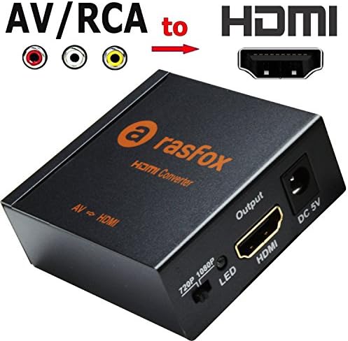 Rasfox Напојува AV/RCA ДО HDMI Конвертор, Композитни 3rca Аудио Видео А/V CVBS На HDMI Адаптер Конвертор Кутија Со Адаптер За Напојување,