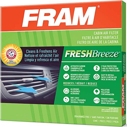 Fram Fresh Breeze Cabin Air Filter со сода бикарбона Arm & Hammer, CF10709 за избрани возила Хјундаи и Киа, бело