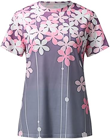Женски плус големина врвови пролетни модни кратки ракави против маички со вратот, цветни бохо, симпатични маички трендовски маички кои