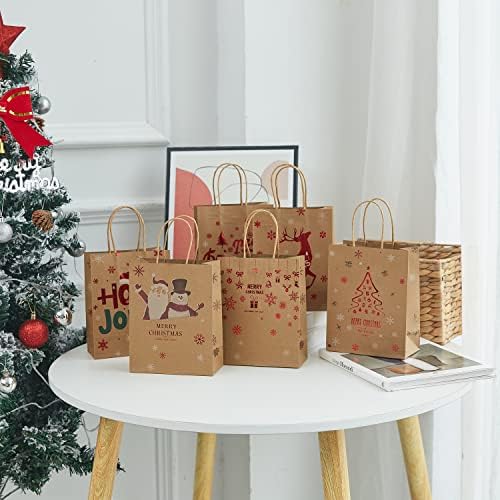 FURSARCAR 24PCS Божиќни кутии за подароци Божиќни торби, 6 премија разновидни златни метални дизајн тема за еднократна употреба за подароци