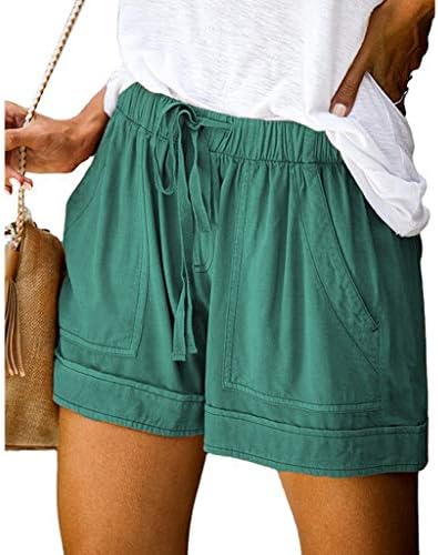 LMSXCT шорцеви за жени, женски летни шорцеви на плажа јуниори случајни влечења еластични половини преклопени шорцеви од полите со џебови