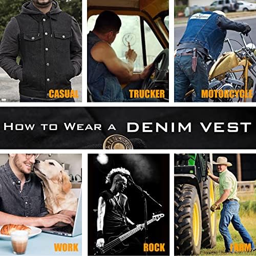 Rongyue тексас елек -јакна за мажи мода затегнати камионџии без ракави за надворешни работи на Jeanан