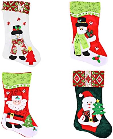 Christmasоидоми 4 Пакувања 18 Божиќни чорапи, 3Д кадифен подарок и торбички за лекување за семејни украси што висат украс за Божиќна забава за
