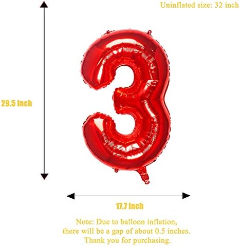 32 инчи црвен број 3 балони со фолија Балон дигитална роденденска забава за декорација
