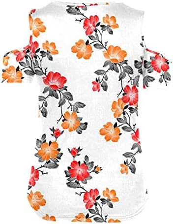 Fragarn летни врвови за жени 2022 Обичен гроздобер цветни печатени маички кратки ракави ладно рамо V вратот Раглан Туника врвови
