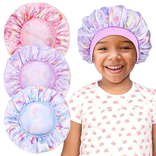 6 парчиња деца еднорог хауб сатен хауб капаче за спиење мека свила розова ноќна капа за природни тинејџери за коса дете дете дете реверзибилно двојно двојно двојно