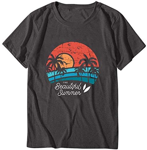 Лето Топ кратка маица за ракави за летни блузи од летна блуза плажа печатена женска блуза за жени
