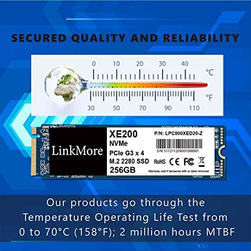 LinkMore XE200 256GB M.2 2280 PCIE Gen 3x4 NVME Внатрешен SSD, Solid State Drive, до 2000MB/s за Latop и PC