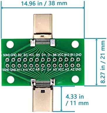 Minidodoca 2 PCS USB 3.1 Type-C машки до женски тест табла со PCB табла 24 пина 2,54 mm двострана штекер со жица DuPont за трансфер