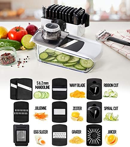 Fullstar 11 во 1 Mandoline Slicer, Зеленчук Slicer &засилувач; Сирење Ренде | Кујна Gadgets Со Лупење, Спирализатор, Соковник, Јајце