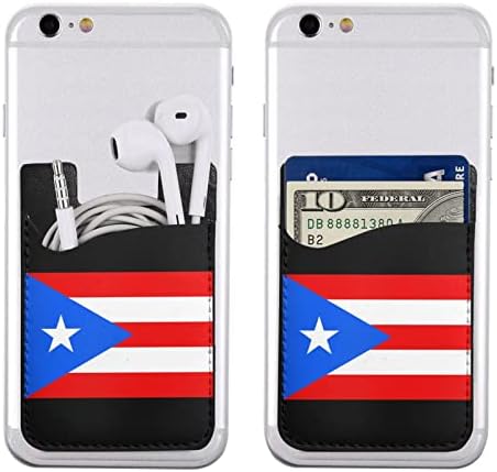 Остров знаме Порто Рико Телефон назад еластичен ракав за ракав за ракав, телефонски слот за картички, погоден за сите мобилни телефони