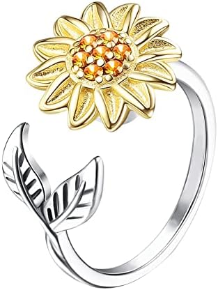 Емо прстени за жени со сончоглед прстен Отворени прилагодливи прстени за вознемиреност што го олеснуваат стресот стабилен прстени накит жени