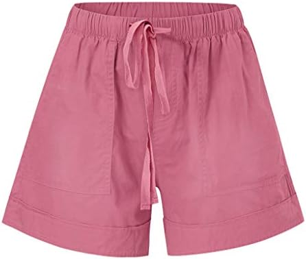 Xiaobu Обични шорцеви женски еластичен половината на половината лабава лето кратки панталони џеб цврсти меки одмори од одмор на плажа