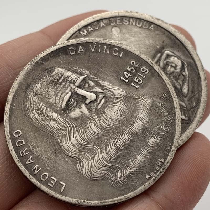 Европска Ренесансна Монета Да Винчи Комеморативна Монета Сребрен Долар Италијанска Сребрена Тркалезна Занаетчиска Монета Сребрена
