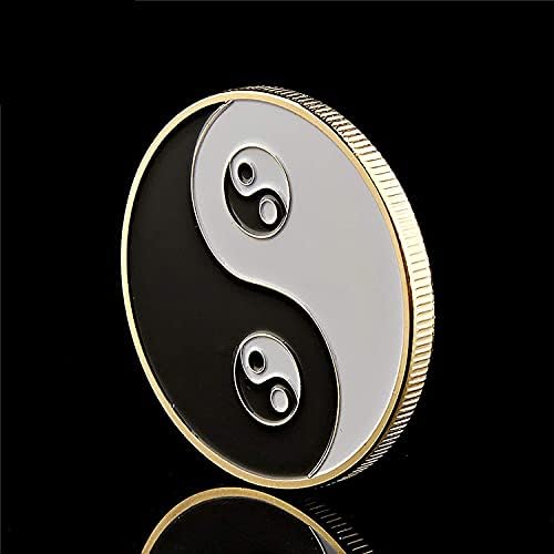 Аие Таи Чи монета Јин и Јанг Тркалезна монета за дискови, таосим Античка монета покер -стража за картички со кутија за монети