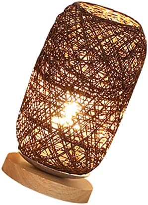 Uonlytech гроздобер декор гроздобер декор предводена биро ламба 2 пакет LED ратан ламба плетена ноќна ламба ткаење рутична ламба Дрвена азиска