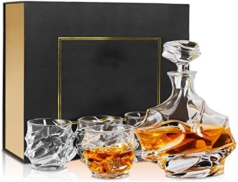 Dsfeoigy Виски Decanter Во собата со 4 Бурбон Очила Голем Алкохол Вотка Шише Карафа Подарок За Мажи Роденден