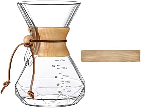 Puricon истурете го производителот на кафе со v60 филтер за хартија 40 листови, има 4 до 6 чаши, 28oz кафе -кафуле поставено боросиликатно стакло