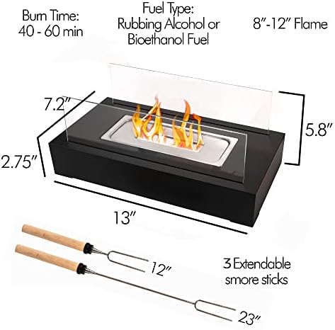 Rozato Tabletop оган јама со стапчиња за печење, преносен затворен/отворен мини мало камин, комплет за производи за производи од маса, модерна