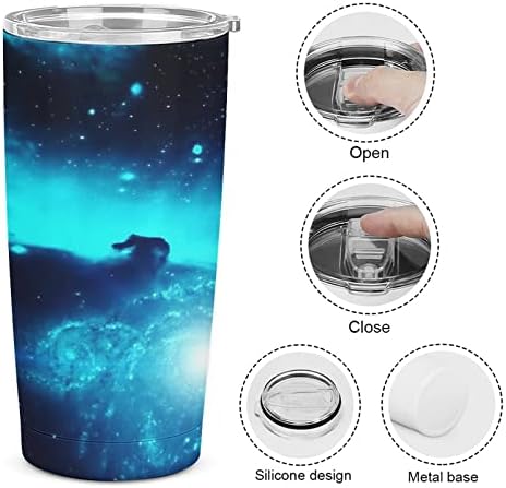 Сина галаксија 20oz патување со кафе -чаша вакуум изолирана чаша од не'рѓосувачки челик со капаче од слама и четка