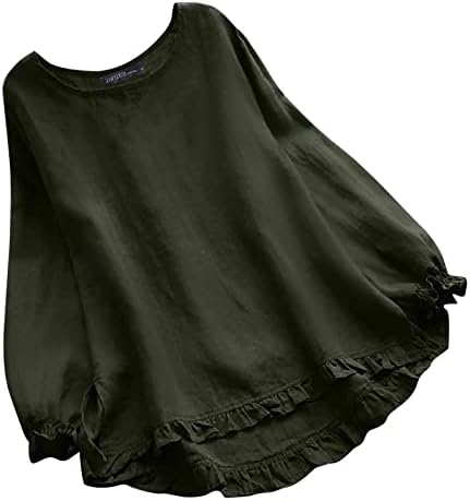 Плус големина блуза за жени 4x дами лето цврста лабава лабава манжетна манжетна екипаж вратот на вратот со долги ракави цевка за кошула
