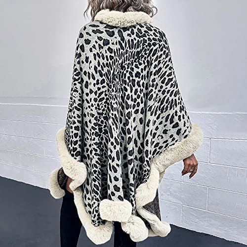 Favipt Faux Fur Shawl плус големина жени зимска топла шал обвивка Кејп леопард печатена наметка палто облечен дами џемпер врвови
