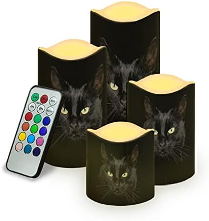 Suhoaziia црна мачка со црна мачка со светилки што трепкаат батерии управувани со LED свеќи со далечински тајмер за промена на