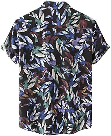 Машка лежерна модна кошула врвна цвет Хаваи печатени врвни убави кошули кратки ракави за вртење на јака кошула кошула мажи