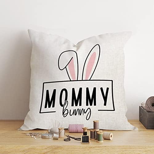Мама Велигден фрли перница обвивка во боја на зајаци за зајаци, христијански пролетен декор, прекривка на плоштад, декорт -перница со патент