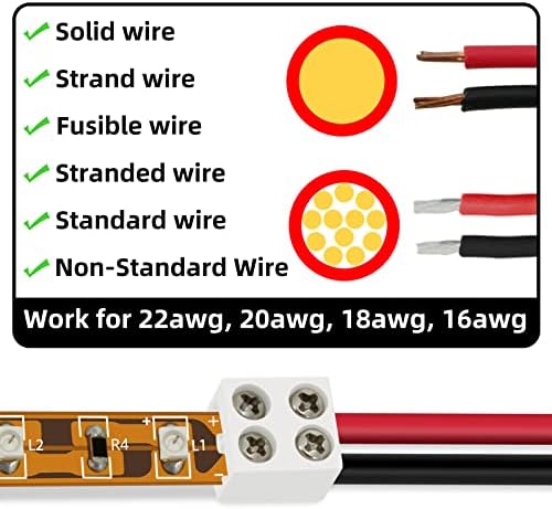 TTZYCC 30 парчиња конектори за светлосни ленти без лемење, конектор за LED ленти од 8мм 2 пинови, жица за 5V 12V 24V единечни светла