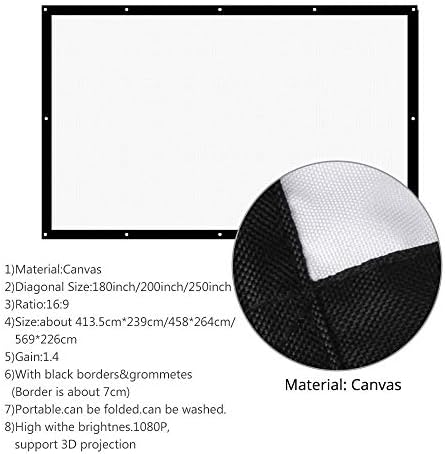 FZZDP 180/200/250/300 Инч Проекција Проект Проектор Екран 16: 9 пати преносен екран платно Мет Вајт за домашен филм Wallид монтиран