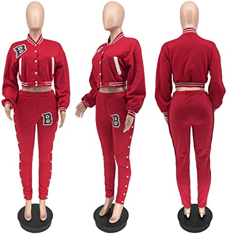 Бејзбол костуми за жени - буква 2 парче варситичка облека за облека надолу од бомбардерска јакна + каросерии џемпери со џебови