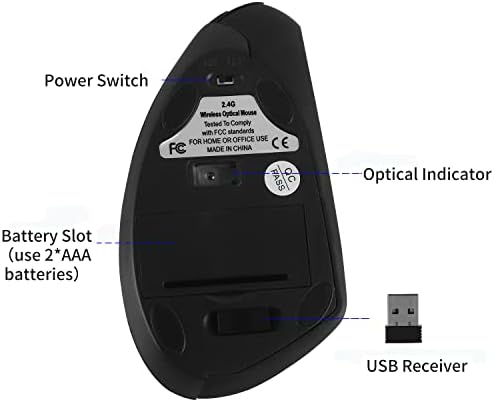 ОЈУШИО Безжичен Вертикален Глушец, 2.4 GHz Ergономски Глушец Со Висока Прецизност Оптички Безжични Гејмерски Глувци со 3 Прилагодливи DPI 800/1200/1600