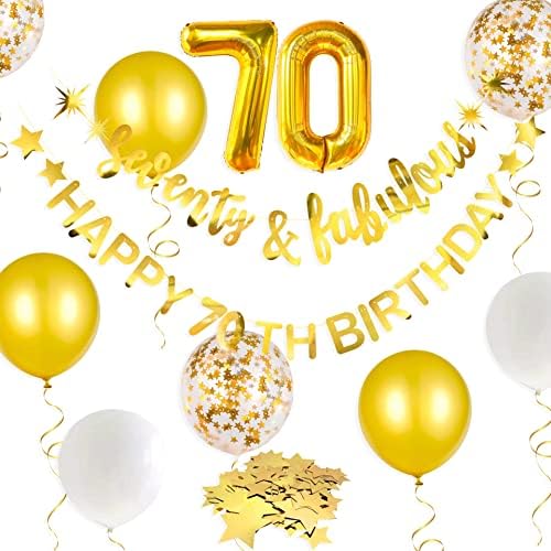 Злато Седумдесет и чудесен среќен 70 -ти роденденски банер Гарланд фолија балон 70 за жени 70 -ти роденденски украси што висат