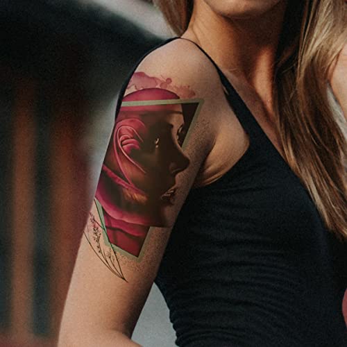Отати 6 Листови Големи Привремени Налепници За Тетоважа, Сајберпанк Црвена Виолетова Сина Индиска Дама Роуз Убавина Рака За Мажи И