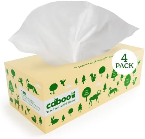 Caboo дрво бесплатно бамбус хартија за ткиво на лицето, еколошка рамна кутија со 3 парчиња ткиво - 120 листови по кутија, вкупно 4 кутии, вкупно