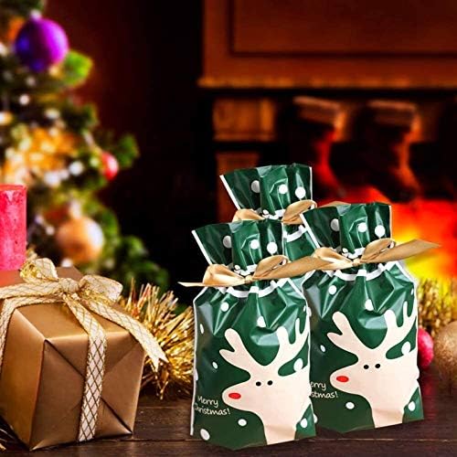 Huangxing - Торби за подароци Божиќни торбички за влечење 50 пакувања Дедо Мраз Клаузула Божиќно дрво Подароци за завиткување на торби