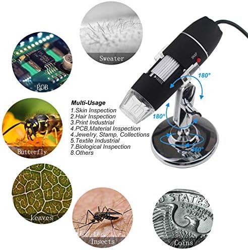 TIPMANT USB Дигитален Микроскоп Зголемување 40-1000x За Инспекција, Индустриски, Научна Лабораторија, Компатибилен СО КОМПЈУТЕР/Mac, Андроид
