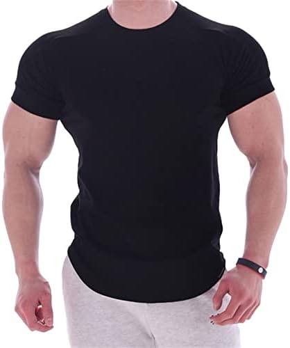 Машки мускулни маици маици памучни лесни тренинзи за кратки ракави бодибилдинг атлетски тренингот за салата за теретани врвни врвни кошула