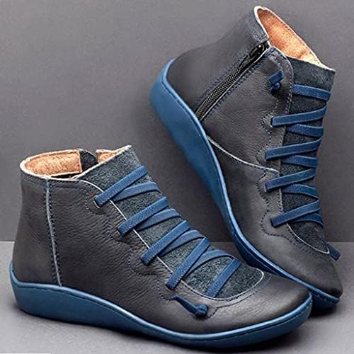Чизми за каубојски чизми за жени со чевли за пешачење со пети од пети, гроздобер чизми за чизми на глуждот, работа борбени чизми