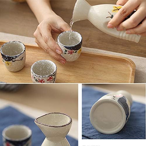 LHH SAKE SET, CERAMIC SAKE CUPS 5-парчиња, вклучувајќи 1 парчиња тенџере 4 парчиња чаши за Саке за семејство и пријатели Најдобар подарок