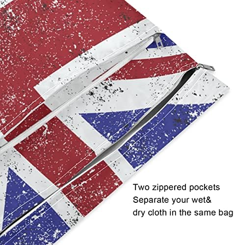 ЗЗХХБ Ретро Знаме На Обединетото Кралство Водоотпорна Влажна Торба Ткаенина За Повеќекратна Употреба Пелена Влажна Сува Торба Со Патент Џеб За