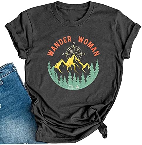 Талкаат жени планински кампување маица лето кампување пешачење кошули за одмор тинејџери девојки смешни шумски кампери маици врвови