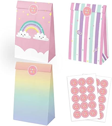 Party Tosparty Unicorn Rainbow Party фаворизира бонбони за лекување торби за подароци со налепници за роденденски свадбени садови за туширање