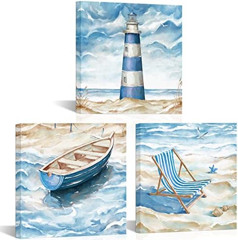 Loveубов куќа сина бања плажа wallидна уметност плажа крајбрежна слика светилник брод плажа стол модерно наутички платно печати уметнички дела за дневна соба спална с