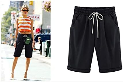 Shortsенски Бермуда шорцеви, влечете ги долгите шорцеви со должина на коленото летни обични еластични панталони за влечење на половината