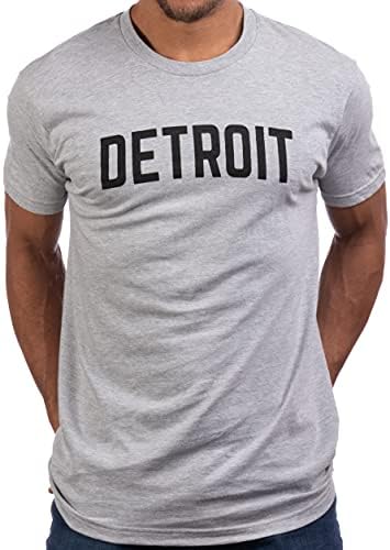 Детроит | Класичен ретро град сиво сино црвено црно црно детроитер 313 кул маица за мажи во Мичиген