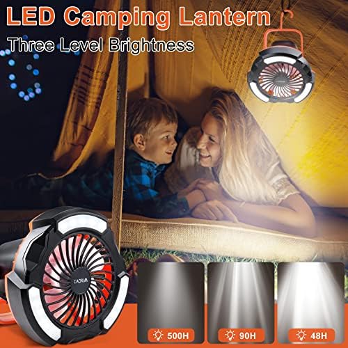 Кампување вентилатор за кампување со LED фенер, 12000 MAH за полнење на батерии управувана со преносен вентилатор, вентилатор на бирото, вентилатор