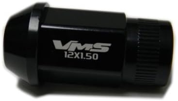VMS Racing 20PC парче црно отворено крајно лесен алуминиумски тркачки ореви навртки со големина 12x1.5mm компатибилен со Chevy Chevrolet Camaro Cavalier Cobalt SS Lt